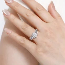 Clearance Gabriel & Co. Camelia - 14K White Gold Floral Round Diamond Engagement Ring
