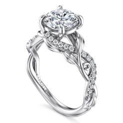 Clearance Gabriel & Co. Camelia - 14K White Gold Floral Round Diamond Engagement Ring