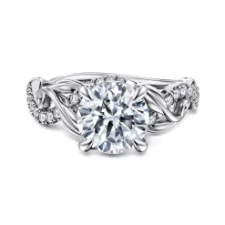 Clearance Gabriel & Co. Camelia - 14K White Gold Floral Round Diamond Engagement Ring