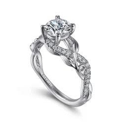 Sale Gabriel & Co. Camelia - 14K White Gold Floral Round Diamond Engagement Ring