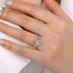 Sale Gabriel & Co. Camelia - 14K White Gold Floral Round Diamond Engagement Ring