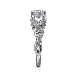 Sale Gabriel & Co. Camelia - 14K White Gold Floral Round Diamond Engagement Ring