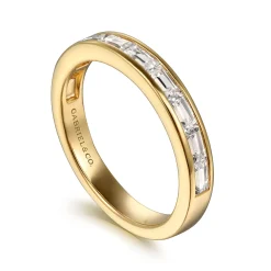 Clearance Gabriel & Co. Camellia - 14K Yellow Gold Channel Set Baguette Diamond Anniversary Band - 0.75 ct