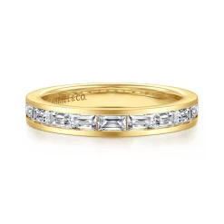 Clearance Gabriel & Co. Camellia - 14K Yellow Gold Channel Set Baguette Diamond Anniversary Band - 0.75 ct