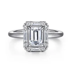 Hot Gabriel & Co. Cammie - 14K White Gold Halo Emerald Cut Diamond Engagement Ring