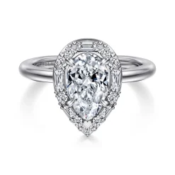 Clearance Gabriel & Co. Cammie - 14K White Gold Halo Pear Shape Diamond Engagement Ring