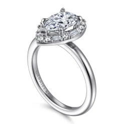 Clearance Gabriel & Co. Cammie - 14K White Gold Halo Pear Shape Diamond Engagement Ring