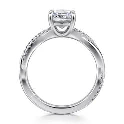 Gabriel & Co. Campana - 18K White Gold Cushion Cut Twisted Diamond Engagement Ring