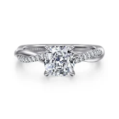 Gabriel & Co. Campana - 18K White Gold Cushion Cut Twisted Diamond Engagement Ring