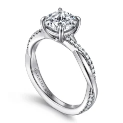 Clearance Gabriel & Co. Campana - 14K White Gold Cushion Cut Twisted Diamond Engagement Ring
