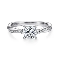 Clearance Gabriel & Co. Campana - 14K White Gold Cushion Cut Diamond Engagement Ring
