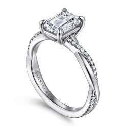 Clearance Gabriel & Co. Campana - 18K White Gold Emerald Cut Twisted Diamond Engagement Ring