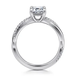 Clearance Gabriel & Co. Campana - 18K White Gold Emerald Cut Twisted Diamond Engagement Ring