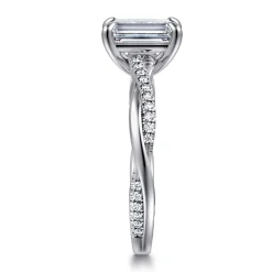 Clearance Gabriel & Co. Campana - 18K White Gold Emerald Cut Twisted Diamond Engagement Ring