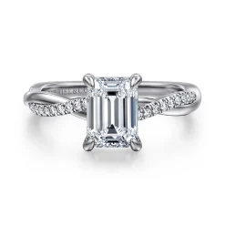 Hot Gabriel & Co. Campana - 14K White Gold Emerald Cut Twisted Diamond Engagement Ring
