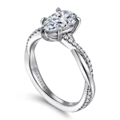Clearance Gabriel & Co. Campana - 18K White Gold Pear Shape Twisted Diamond Engagement Ring