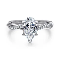 Clearance Gabriel & Co. Campana - 18K White Gold Pear Shape Twisted Diamond Engagement Ring