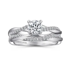 New Gabriel & Co. Campana - 14K White Gold Round Diamond Engagement Ring
