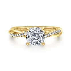 Discount Gabriel & Co. Campana - 14K Yellow Gold Cushion Cut Twisted Diamond Engagement Ring