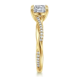 Discount Gabriel & Co. Campana - 14K Yellow Gold Cushion Cut Twisted Diamond Engagement Ring