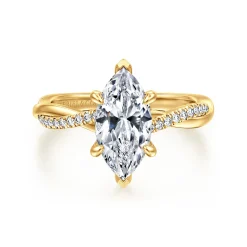 Clearance Gabriel & Co. Campana - 18K Yellow Gold Marquise Shape Twisted Diamond Engagement Ring