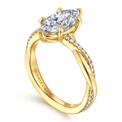 Clearance Gabriel & Co. Campana - 18K Yellow Gold Marquise Shape Twisted Diamond Engagement Ring