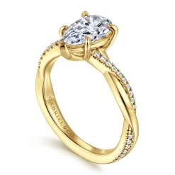 Clearance Gabriel & Co. Campana - 14K Yellow Gold Pear Shape Twisted Diamond Engagement Ring