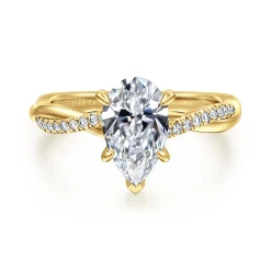 Clearance Gabriel & Co. Campana - 14K Yellow Gold Pear Shape Twisted Diamond Engagement Ring