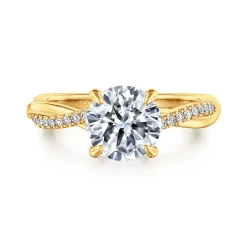 Clearance Gabriel & Co. Campana - 18K Yellow Gold Pear Shape Twisted Diamond Engagement Ring