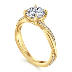 Clearance Gabriel & Co. Campana - 18K Yellow Gold Pear Shape Twisted Diamond Engagement Ring