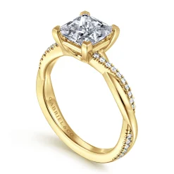 New Gabriel & Co. Campana - 14K Yellow Gold Princess Cut Twisted Diamond Engagement Ring