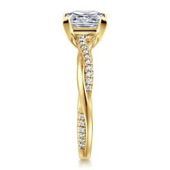 New Gabriel & Co. Campana - 14K Yellow Gold Princess Cut Twisted Diamond Engagement Ring