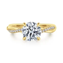New Gabriel & Co. Campana - 14K Yellow Gold Round Twisted Diamond Engagement Ring