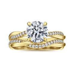 New Gabriel & Co. Campana - 14K Yellow Gold Round Twisted Diamond Engagement Ring