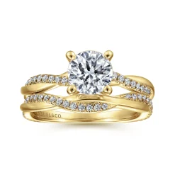 Hot Gabriel & Co. Campana - 14K Yellow Gold Twisted Round Diamond Engagement Ring