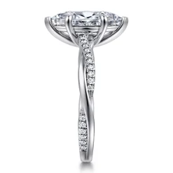 New Gabriel & Co. Campana - Platinum Emerald Marquise Shape Twisted Diamond Engagement Ring