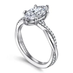 New Gabriel & Co. Campana - Platinum Emerald Marquise Shape Twisted Diamond Engagement Ring
