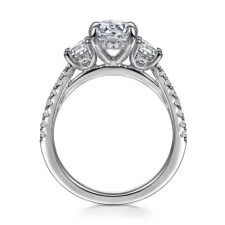 New Gabriel & Co. Camra - 14K White Gold Oval Three Stone Diamond Engagement Ring