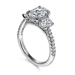 New Gabriel & Co. Camra - 14K White Gold Oval Three Stone Diamond Engagement Ring