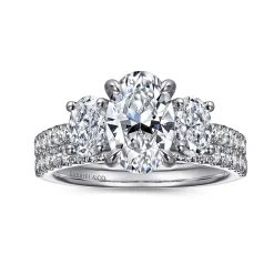 New Gabriel & Co. Camra - 14K White Gold Oval Three Stone Diamond Engagement Ring