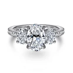 New Gabriel & Co. Camra - 14K White Gold Oval Three Stone Diamond Engagement Ring
