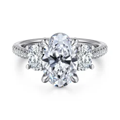 New Gabriel & Co. Camra - 14K White Gold Oval Three Stone Diamond Engagement Ring