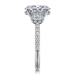 New Gabriel & Co. Camra - 14K White Gold Oval Three Stone Diamond Engagement Ring