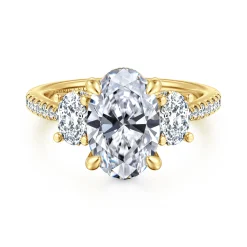 Hot Gabriel & Co. Camra - 14K Yellow Gold Oval Three Stone Diamond Engagement Ring