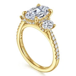 Hot Gabriel & Co. Camra - 14K Yellow Gold Oval Three Stone Diamond Engagement Ring