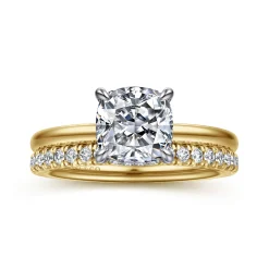 Best Gabriel & Co. Cari - 14K White-Yellow Gold Cushion Diamond Engagement Ring