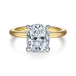 Clearance Gabriel & Co. Cari - 14K White-Yellow Gold Elongated Cushion Diamond Engagement Ring