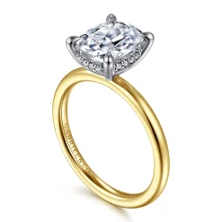 Clearance Gabriel & Co. Cari - 14K White-Yellow Gold Elongated Cushion Diamond Engagement Ring