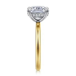 Clearance Gabriel & Co. Cari - 14K White-Yellow Gold Elongated Cushion Diamond Engagement Ring