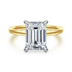 New Gabriel & Co. Cari - 14K White-Yellow Gold Emerald Cut Diamond Engagement Ring